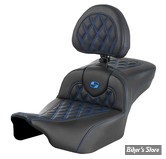 - SELLE SADDLEMEN - ROADSOFA LS  LATTICE STITCH - EXTENDED REACH SEAT - TOURING 2023UP - NOIR / COUTURES BLEUES - AVEC DOSSIER - 823-07-184B1