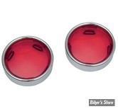 CASQUETTES DE CLIGNOTANTS AVEC CABOCHON DEEP DISH - DRAG SPECIALTIES - CERCLAGE : CHROME / CABOCHON : ROUGE  - 12-0227-LR