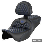 - SELLE SADDLEMEN - ROADSOFA™ HC Honeycomb SEAT - TOURING 08UP - NOIR / COUTURES : BLEU - AVEC DOSSIER - 808-07B-189B1