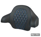DOSSIER DE TOUR PACK - KING - TOURING 14UP - SADDLEMEN - Roadsofa™ LATTICE STITCH Tour Pack Backrest Pad - FIBRE DE CARBONE - NOIR / COUTURES : BLEU - 814-07-20701