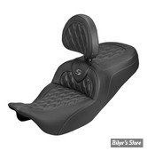 SELLE DUO SADDLEMEN - ROADSOFA LATICE STICH - CARBON FIBER - TOURING 08/25 - AVEC DOSSIER PILOTE - NOIR/COUTURES GRISES - 808-07B-206B2