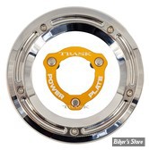 ECLATE I - PIECE N° 25A - COUVERCLE D EMBRAYAGE - TOURING  FLHTCUL/FLHTKL 17UP - TRASK - AVEC POWER PLATE - FINITION : CHROME / POWER PLATE : OR - TM-0051-CH-GD