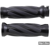 POIGNEES - DRAG SPECIALTIES - TIRAGE PAR CABLES - CUSTOM RUBBER INSERT GRIPS - TWIST RUBBER GRIP - NOIR - 17-0543MBD