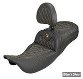 SELLE DUO SADDLEMEN - ROADSOFA LATICE STICH - Extended Reach - CARBON FIBER - AVEC DOSSIER PILOTE - TOURING 08/25 - NOIR/COUTURES OR - 808-07B-207B7