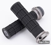 - POIGNEES -  ODI -V-TWIN LOCK-ON™ HART-LUCK SIGNATURE FULL-WAFFLE GRIP SET - TIRAGE ELECTRONIQUE - CAOUTCHOUC : NOIR / COLLIER : GUN METAL - V31HTW-BH-H