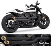 ECHAPPEMENT - SPORTSTER RH1250S 2021UP -  FREEDOM PERFORMANCE - INDEPENDENCE "PERFORATED" - NOIR / EMBOUTS : SLASH CUT SCULPTÉ DORÉ  - HD02123