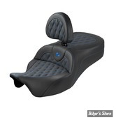 SELLE DUO SADDLEMEN - ROADSOFA KING LATTICE STITCH - AVEC DOSSIER PILOTE - TOURING 08/25 - NOIR/COUTURES BLEU - 808-07B-182SB1