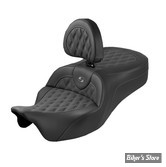 SELLE DUO SADDLEMEN - ROADSOFA KING LATTICE STITCH - AVEC DOSSIER PILOTE - TOURING 08/25 - NOIR/COUTURES GRISE - 808-07B-182SB2