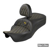 SELLE DUO SADDLEMEN - ROADSOFA KING LATTICE STITCH - AVEC DOSSIER PILOTE - TOURING 08/25 - NOIR/COUTURES OR - 808-07B-182SB7