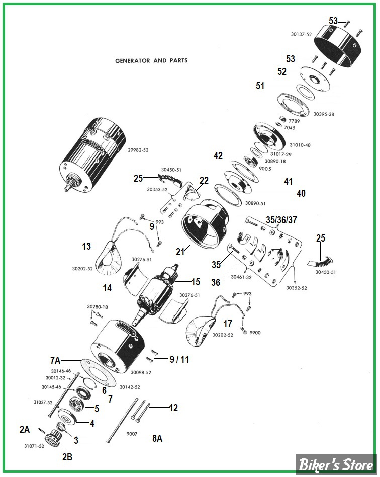  ECLATE N - PIECE N° 00 - PIECES DE GENERATRICE - SPORTSTER K 1952 / 1956