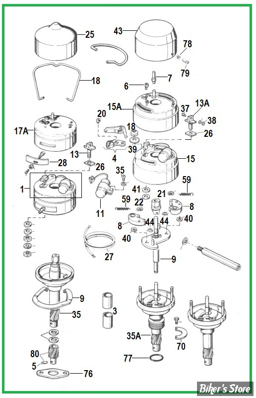  ECLATE R - PIECE N° 00 - ECLATE PIECES DE DISTRIBUTEUR SPORTSTER 1952/1970
