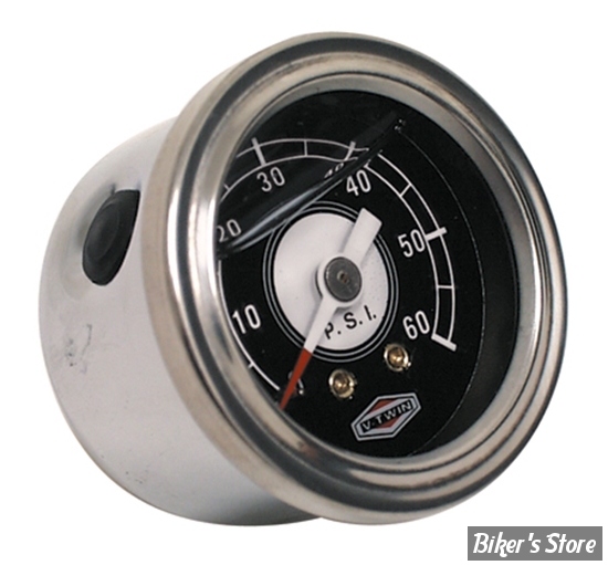 MANO DE PRESSION D'HUILE -  60 PSI - MID USA - V-FACTOR DELUXE  OIL PRESSURE GAUGE - CHROME / NOIR