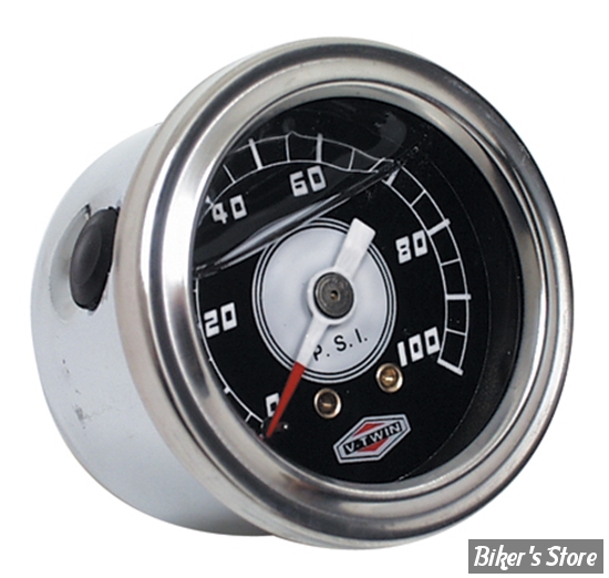 MANO DE PRESSION D'HUILE - 100 PSI - MID USA - V-FACTOR DELUXE  OIL PRESSURE GAUGE - CHROME / NOIR