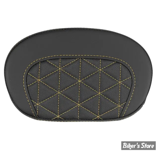 - DOSSIER DE SISSY BAR - LARGEUR : 10 1/2" x HAUTEUR : 6 1/2" - SADDLEMAN - MINI CONTOUR TRI GRIPPER - NOIR / COUTURES: OR - 061021107