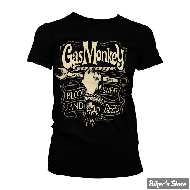 TEE-SHIRT - GAS MONKEYS GARAGE - GMG - WRENCH LABEL GIRLY - NOIR - TAILLE L