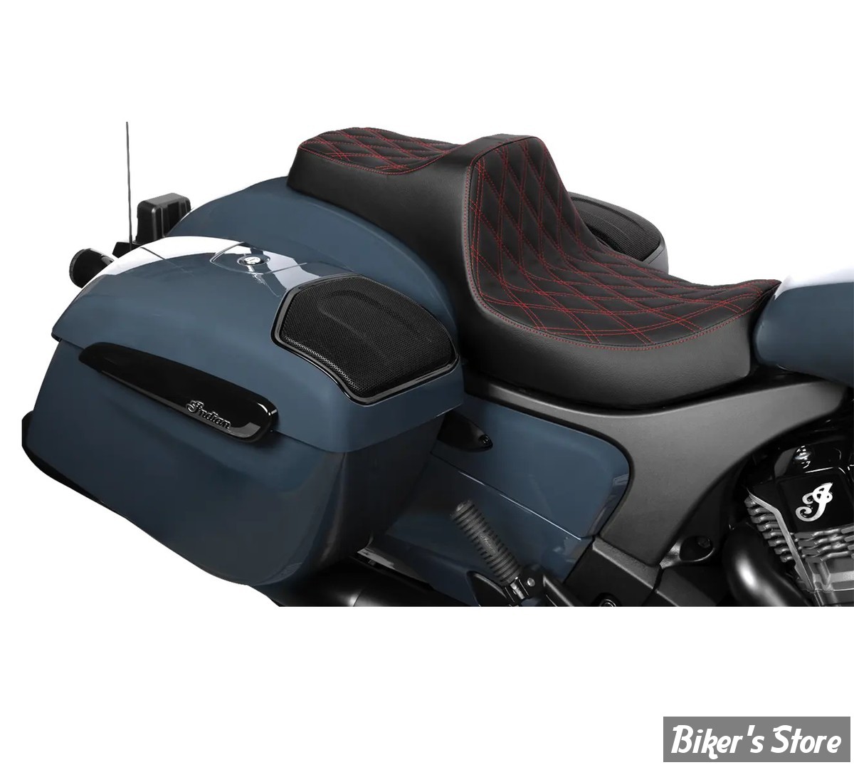 SELLE DUO - INDIAN CHALLENGER 2020UP / CHIEFTAIN 2025UP -  DRAG SPECIALTIES - PREDATOR III 2-UP SEAT - DOUBLE DIAMOND - NOIR / COUTURES : ROUGE - 4720D