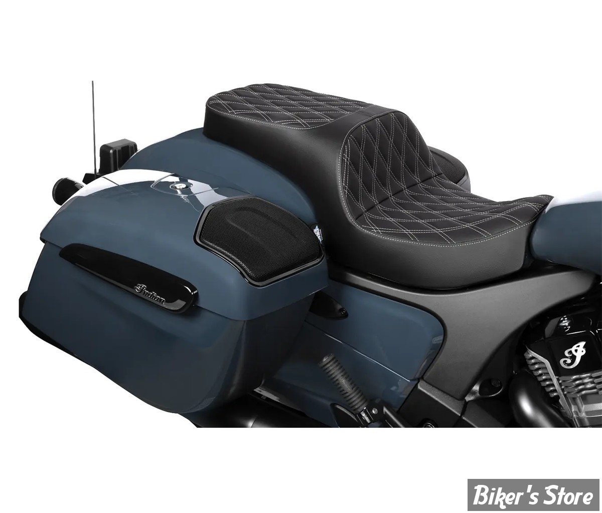 SELLE DUO - INDIAN CHALLENGER 2020UP / CHIEFTAIN 2025UP -  DRAG SPECIALTIES - FREEDOM TOUR 2-UP SEAT - DOUBLE DIAMOND - NOIR / COUTURES : SILVER - 4722C