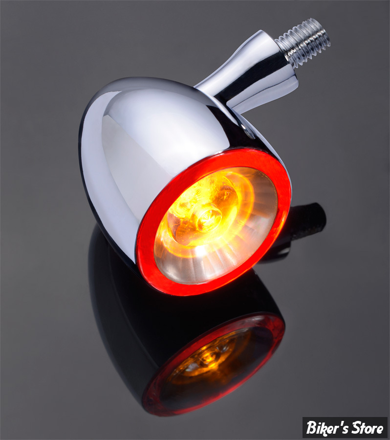 Clignotants moto custom Bullet chrome LED avec Feux arrière