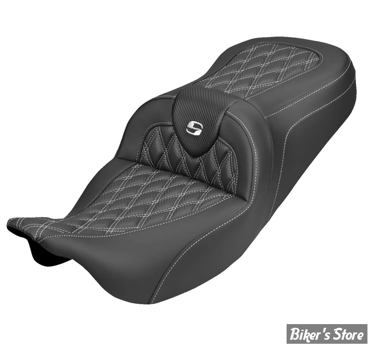 SELLE DUO SADDLEMEN - ROADSOFA LATICE STICH - CARBON FIBER - TOURING 08/25 - NOIR/COUTURES BLANCHES - 808-07B-20606