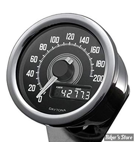 VELONA - COMPTEUR VELONA / DAYTONA - 60MM ELECTRONIC SPEEDOMETER -  GRADUATION / 200 KMH - INOX/ LED BLANC - 85833 - Biker's Store