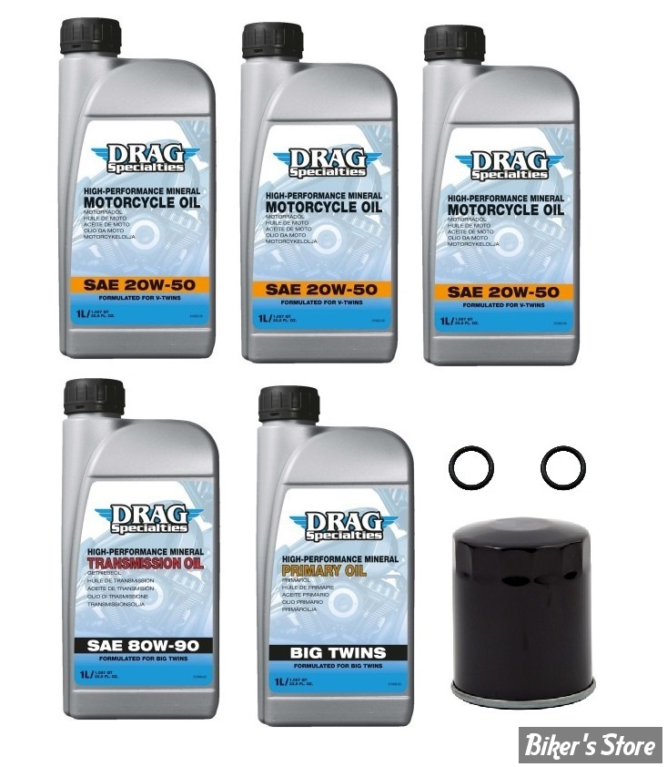 KIT HUILE MINERALE - Kit vidange moteur - 20W50 MINERALE - SOFTAIL 84/98 - DRAG SPECIALTIES - FILTRE A HUILE : NOIR