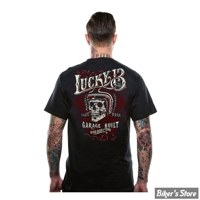 TEE-SHIRT - LUCKY 13 - SKULL BUILT - NOIR - TAILLE S