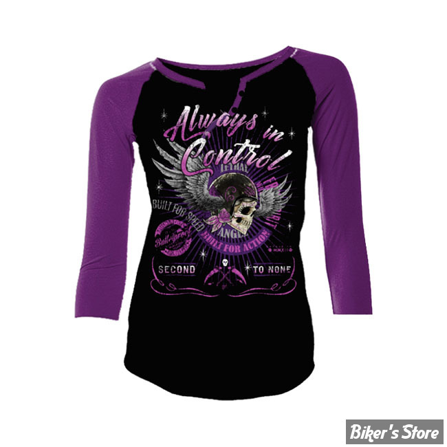 TEE-SHIRT MANCHES 3/4 - LETHAL THREAT - IN CONTROL - NOIR/VIOLET - TAILLE S