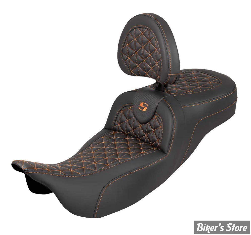 - SELLE SADDLEMEN - ROADSOFA SEAT - Tri Gripper Extended Reach - TOURING 08UP - NOIR / COUTURES : ORANGE - AVEC DOSSIER - 808-07B-211B3