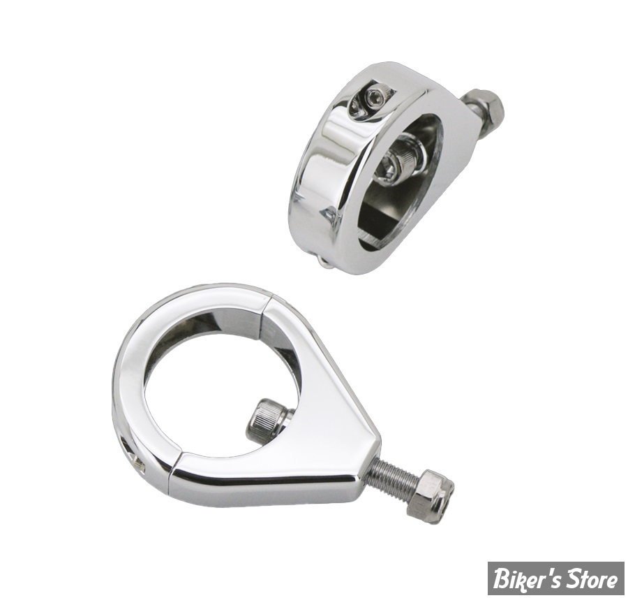 AV / KIT DE DEPLACEMENT DE CLIGNOTANTS AVANT - POUR TUBES DE FOURCHE DE 41MM - ZODIAC - LISSE - CHROME