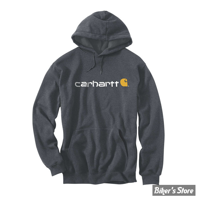 SWEAT SHIRT A CAPUCHE - CARHARTT - SIGNATURE LOGO - CARBON HEATHER / GRIS FONCE CHINE - TAILLE S