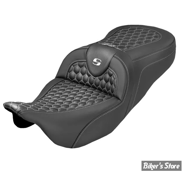 SELLE DUO SADDLEMEN - ROADSOFA Honeycomb Stitch - TOURING 08/25 - NOIR/COUTURES BLANCHES - 808-07B-18906