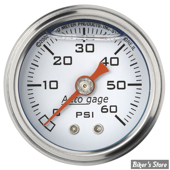 MANO DE PRESSION D'HUILE -  60 PSI - Mano de pression d'huile AUTO METER - CORPS : CHROME / FOND : BLANC - 2176