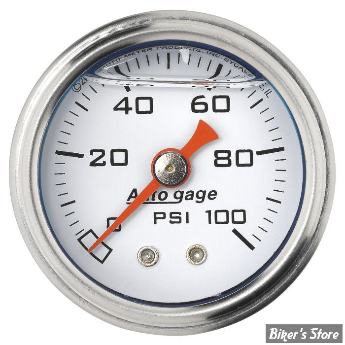 MANO DE PRESSION D'HUILE - 100 PSI - Mano de pression d'huile AUTO METER - CORPS : CHROME / FOND : BLANC - 2174