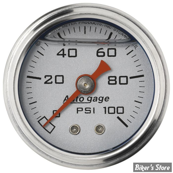 MANO DE PRESSION D'HUILE - 100 PSI - Mano de pression d'huile AUTO METER - CORPS : CHROME / FOND : ARGENT - 2180