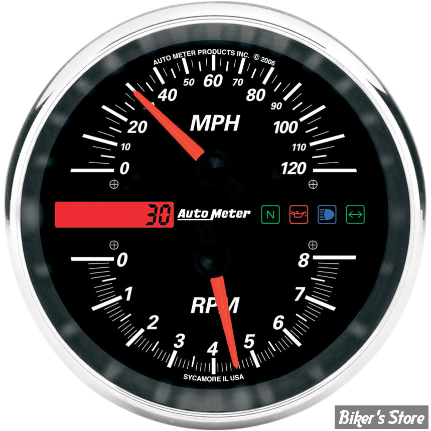 COMPTEUR ELECTRONIQUE - AUTO METER - COMPTEUR DE VITESSES / COMPTE TOURS ET  VOYANTS - Fond : Noir - Biker's Store