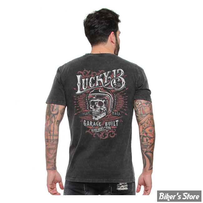 TEE-SHIRT - LUCKY 13 - SKULL BUILT - NOIR DELAVE - TAILLE S