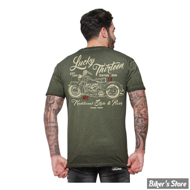 TEE-SHIRT - LUCKY 13 - VINTAGE IRON - VERT OLIVE - TAILLE S