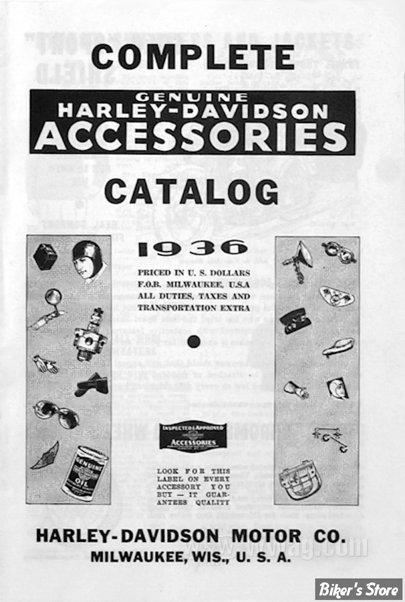 CATALOGUE D'ACCESSOIRES - EDITION : 1936 H-D Motorcycle Accessories 1936