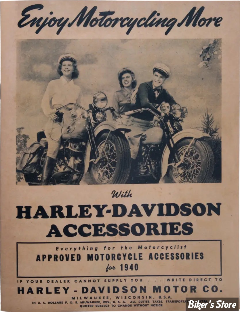 CATALOGUE D'ACCESSOIRES - EDITION : 1940 - H-D Motorcycle Accessories 1940