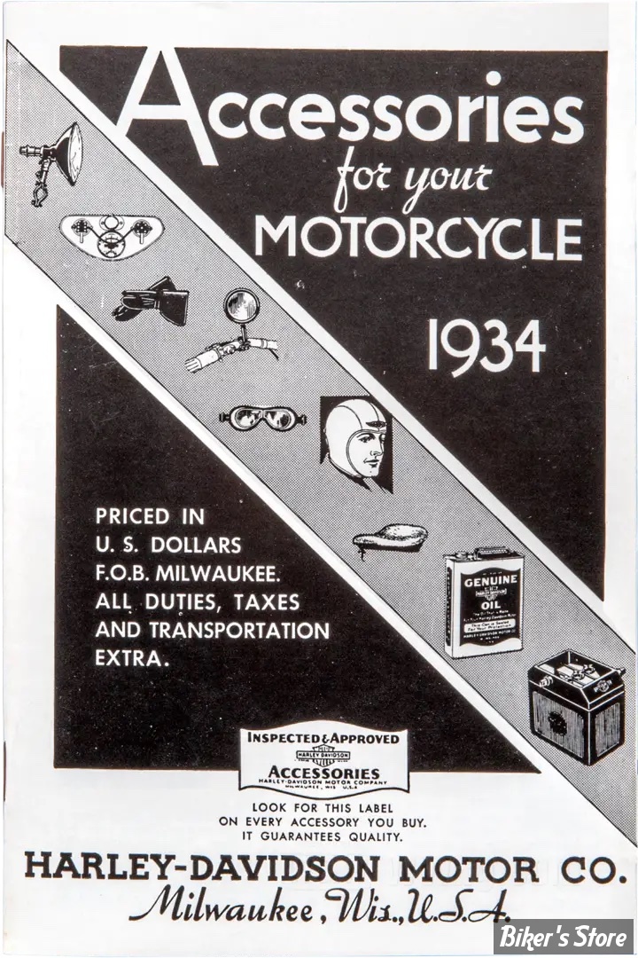 CATALOGUE D'ACCESSOIRES - EDITION : 1934 H-D Motorcycle Accessories 1934