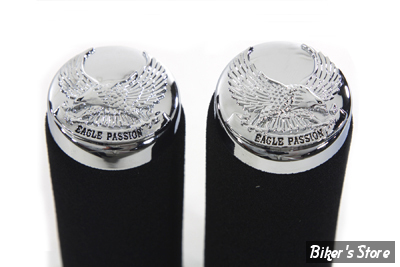 POIGNEES - V-TWIN TEDD CYCLE / WYATT GATLING - Eagle Passion Throttle By Wire Grip Set - NOIR / CHROME