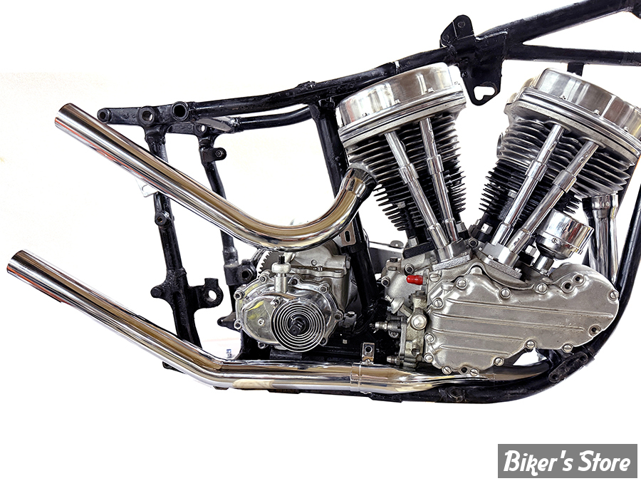 - ECHAPPEMENT PANHEAD 48/64 - DRAG PIPES SHOTGUN AROUND OIL TANK  - PAUGHCO - 1 3/4" - CHROME - 715B