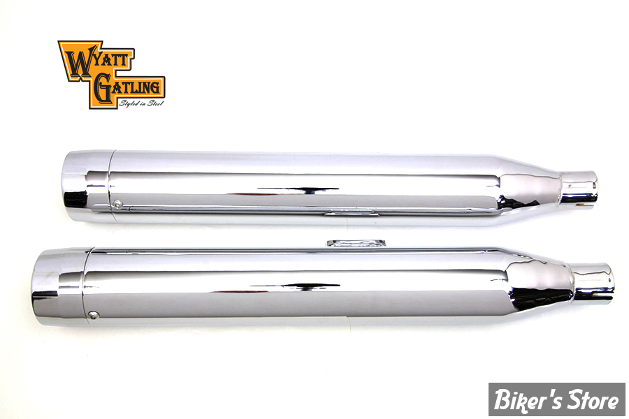 - SILENCIEUX REPLICA - OEM 64900690 - SOFTAIL MILWAUKEE EIGHT 18UP - Wyatt Gatling Long Cannon Slip On Muffler Set - CHROME - 30-1289