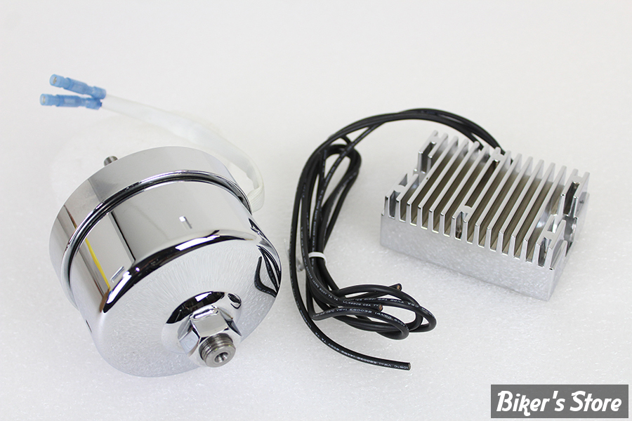 KIT ALTERNATEUR POUR MODELES AVEC GENERATRICE - 12V - BIGTWIN 41/69 / SPORTSTER 57/83 - VOLT TECH - CHROME / CHROME  - 32-0371