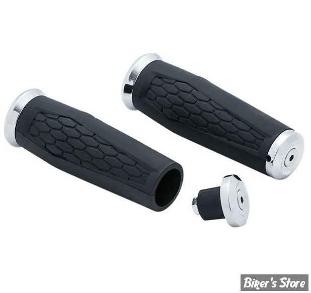 POIGNEES STANDARD - ∅ 1" / 25,40MM - KURYAKYN - UNIVERSAL GRIPS HEX - 1" - COULEUR : NOIR / CHROME - 5926