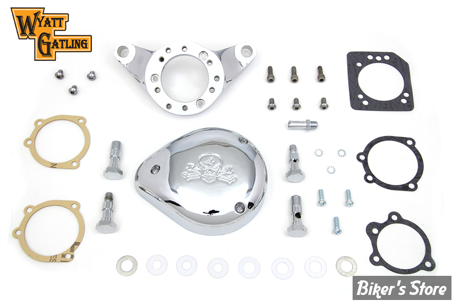 FILTRE A AIR - WYATT GATLING - BIGTWIN 93/07 - TEARDROP SMOOTH COVER SKULL - CHROME - COMPLET