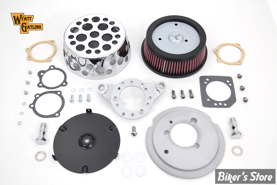 FILTRE A AIR - WYATT GATLING - SPORTSTER 91UP - ROND - SWISS CHEESE - CHROME - COMPLET