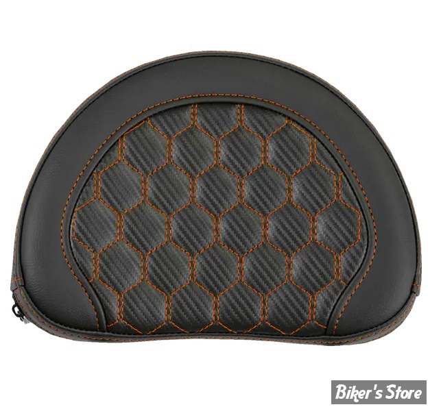 - DOSSIER DE SISSY BAR - LARGEUR : 10" x HAUTEUR : 8" - SADDLEMAN - HONEYCOMB - NOIR / COUTURES: ORANGE - 051319003