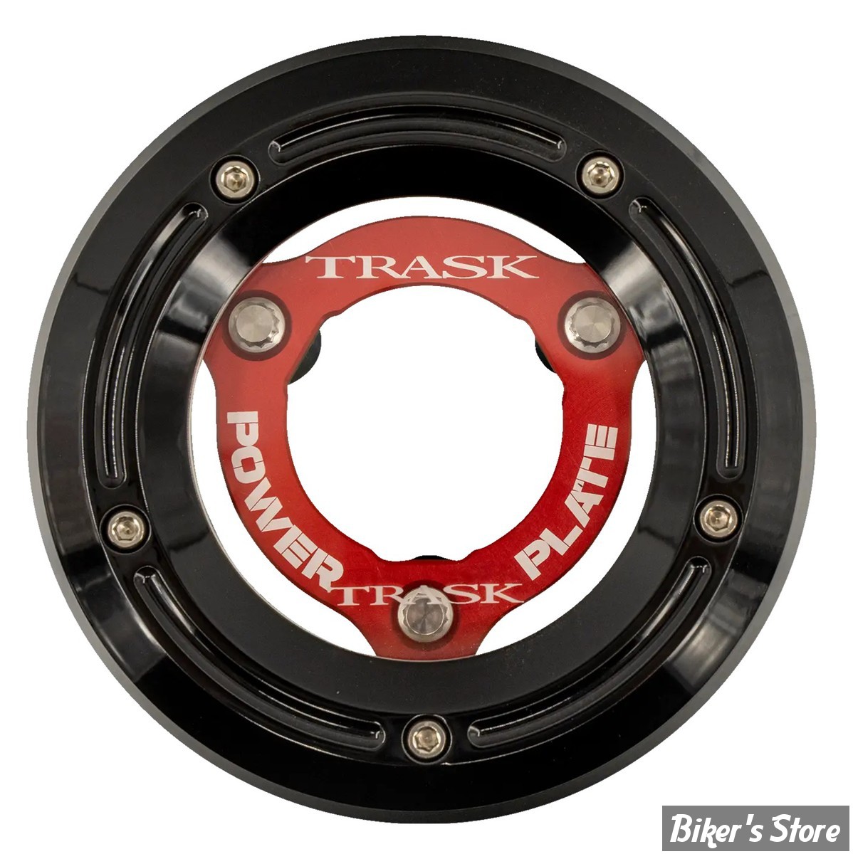 ECLATE I - PIECE N° 25 - COUVERCLE D EMBRAYAGE - OEM 25414-99 - TRASK -AVEC POWER PLATE - FINITION : NOIR / POWER PLATE : ROUGE - TM-0052-BK-RD