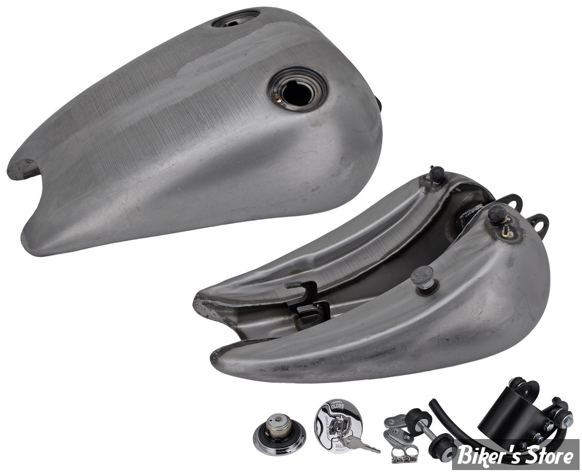 RESERVOIR D'ESSENCE - 4.0 GALLONS / 15.10 LITRES - SPORTSTER 82/03 - OEM 00000-00 - SPORT-BOB RALLONGE DE 2" - BOUCHON 1/4 DE TOUR AFFLEURANT DOUBLE